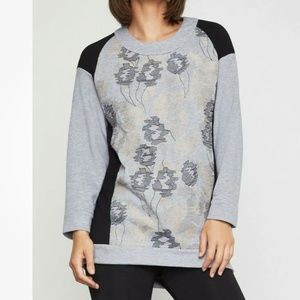 $228 NWT BCBGMAXAZRIA Sz S  ABSTRACT EMBROIDERED LONG SWEATSHIRT HEATHERGREY